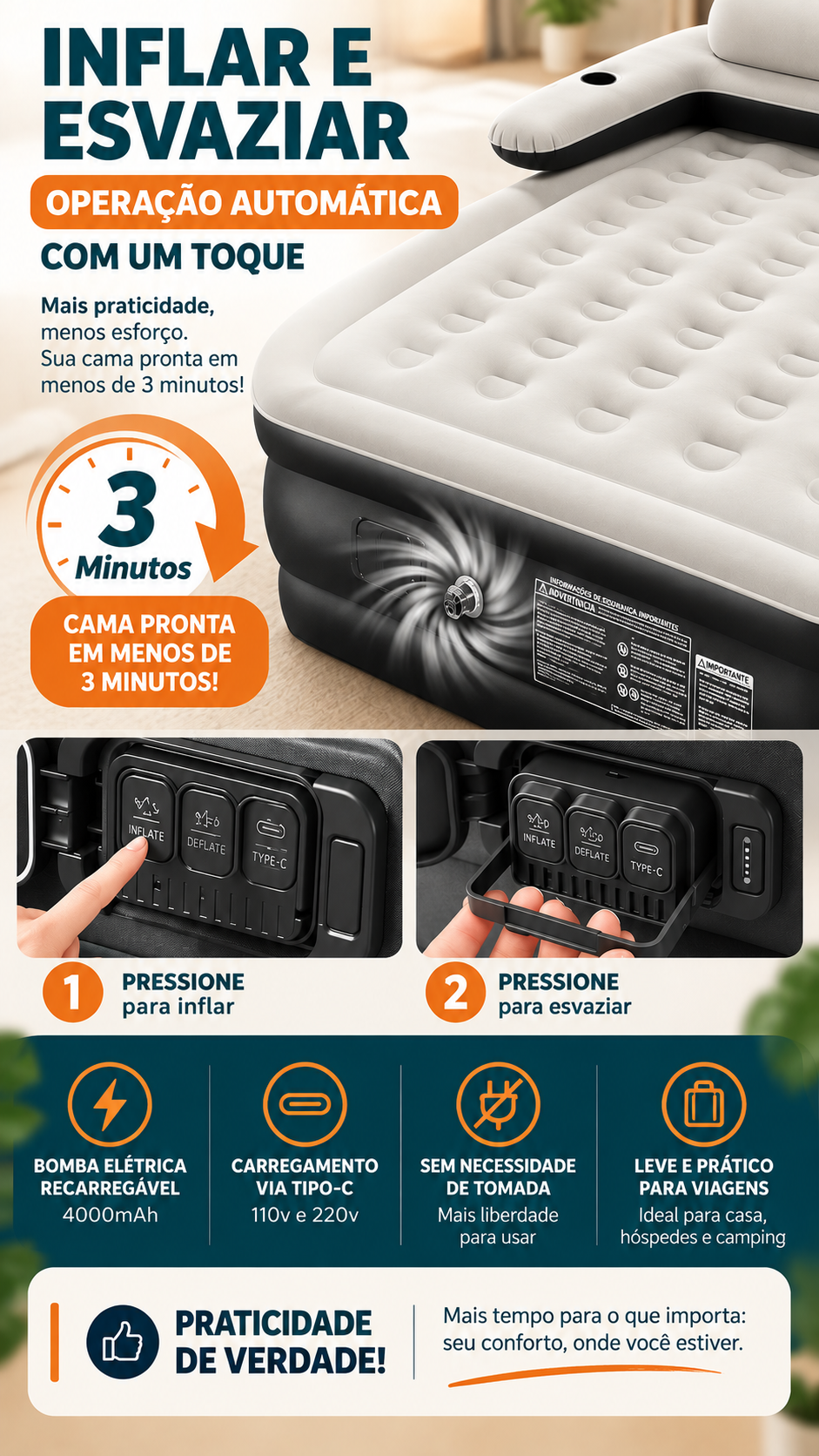 Colch\u00e3o infl\u00e1vel confort\u00e1vel para casa e viagens